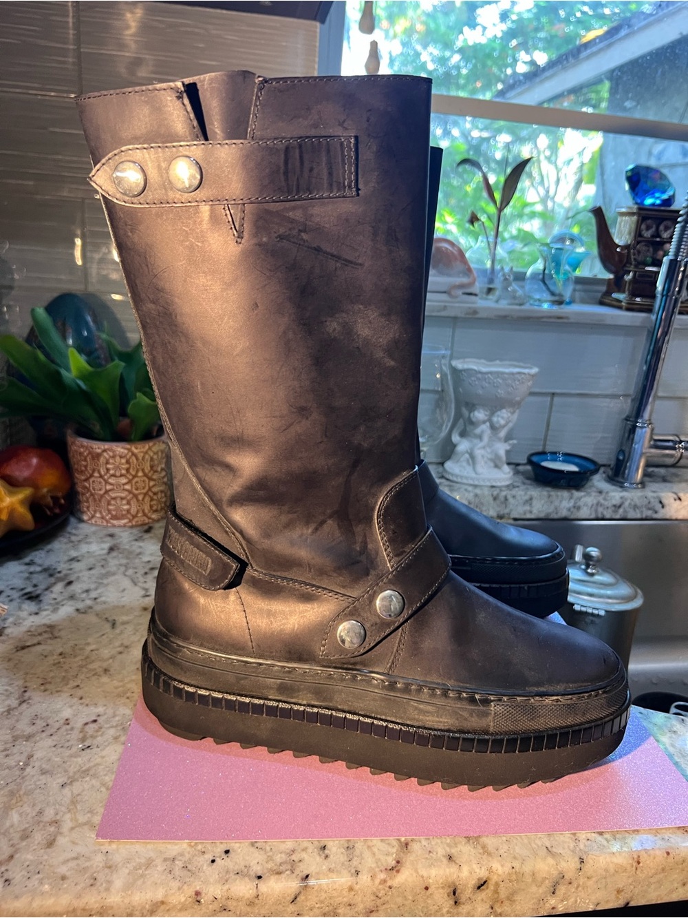 Moschino Black Leather Combat Moto Boots Brand New! 8